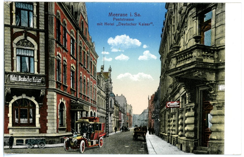 15521-Meerane-1913-Poststraße mit Hotel Deutscher Kaiser-Brück & Sohn Kunstverlag