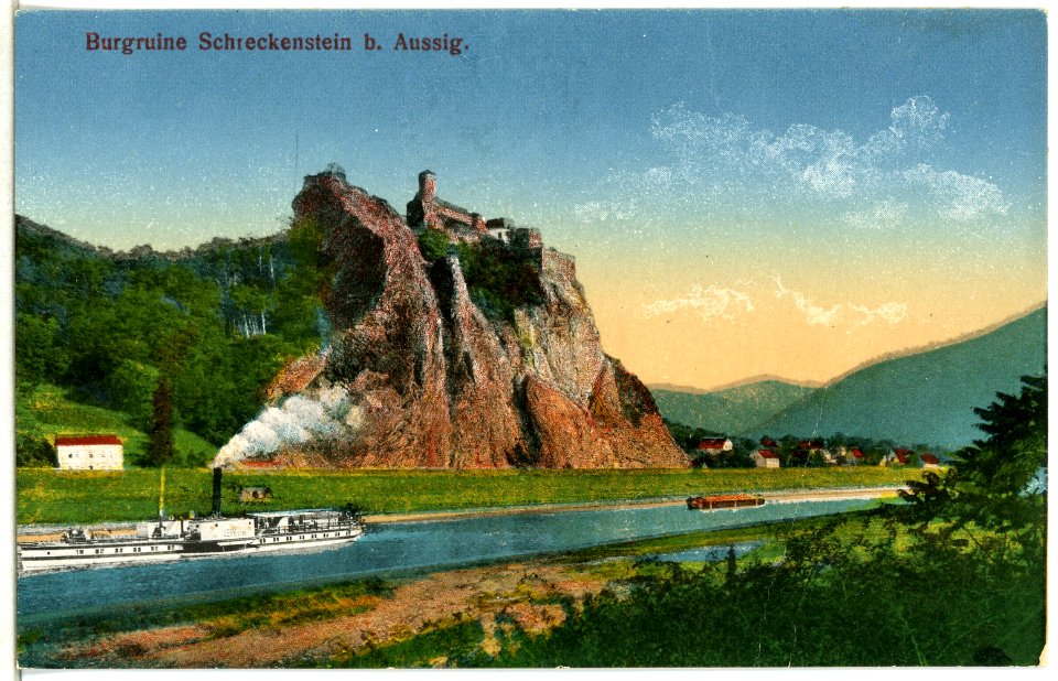 14240-Aussig-1912-Schreckenstein - Elbe mit Dampfer Germania-Brück & Sohn Kunstverlag