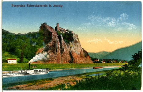 14240-Aussig-1912-Schreckenstein - Elbe mit Dampfer Germania-Brück & Sohn Kunstverlag