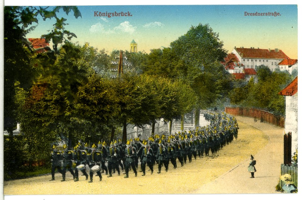 15287-Königsbrück-1912-Dresdner Straße mit Infanterie-Brück & Sohn Kunstverlag
