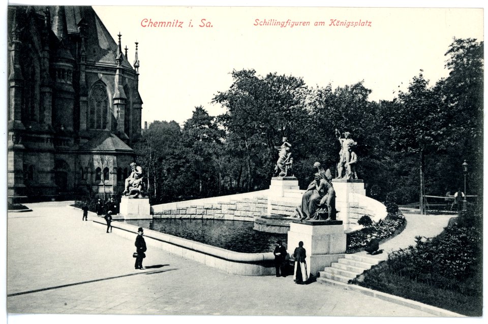 15618-Chemnitz-1913-Schillingfiguren am Königsplatz-Brück & Sohn Kunstverlag