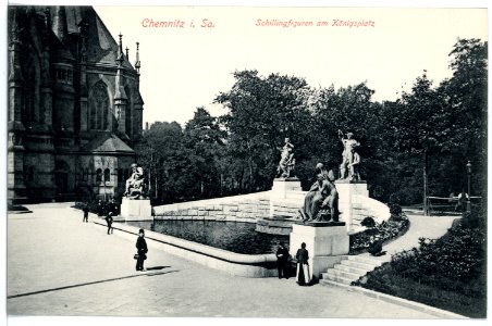 15618-Chemnitz-1913-Schillingfiguren am Königsplatz-Brück & Sohn Kunstverlag