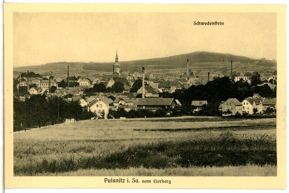 15000-Pulsnitz-1912-Blick auf Pulsnitz mit Schwedenstein vom Eierberg aus-Brück & Sohn Kunstverlag