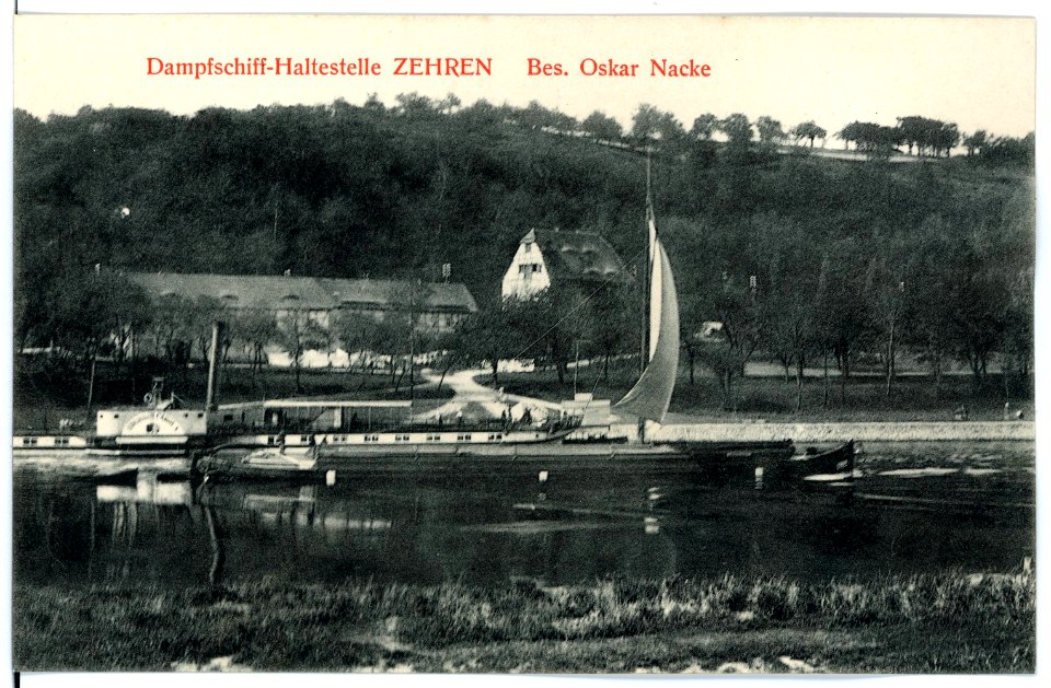 15636-Zehren-1913-Dampfschiff-Haltestelle mit Dampfer-Brück & Sohn Kunstverlag