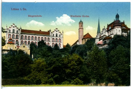 15276-Löbau-1912-Wendische Kirche und Bürgerschule-Brück & Sohn Kunstverlag