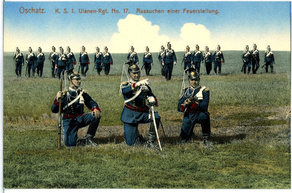 14794-Oschatz-1912-1. Königlich Sächsisches Ulanen-Regiment Nr. 17 - Aussuchen einer Feuerstellung-Brück & Sohn Kunstverlag