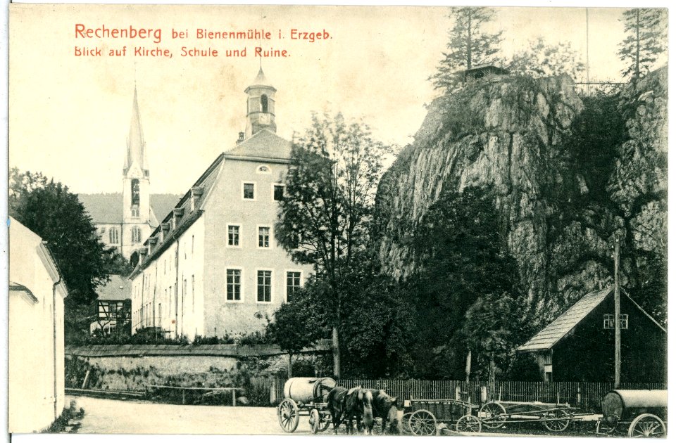 14284-Rechenberg-1912-Kirche, Schule und Ruine-Brück & Sohn Kunstverlag