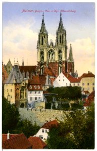 15742-Meißen-1913-Burgbrücke, Burgtor, Dom und Albrechtsburg-Brück & Sohn Kunstverlag