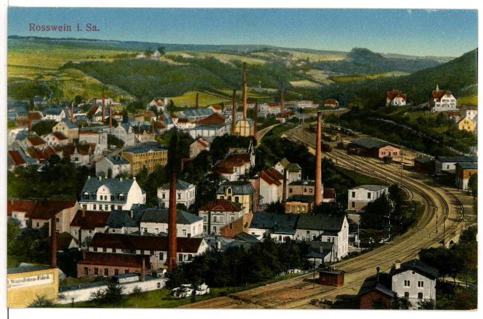 15685-Roßwein-1913-Blick auf Roßwein und die Eisenbahnstrecke-Brück & Sohn Kunstverlag