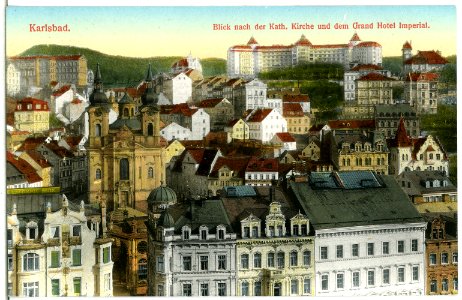 15045-Karlsbad-1912-Katholische Kirche und Grandhotel Imperial-Brück & Sohn Kunstverlag