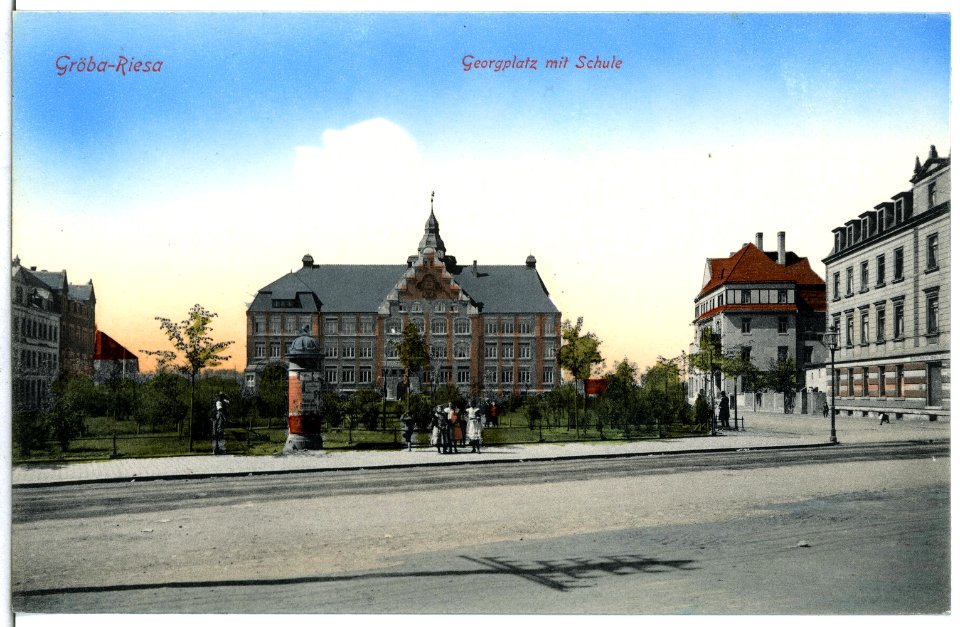 14572-Gröba-1912-Georgplatz mit Schule-Brück & Sohn Kunstverlag