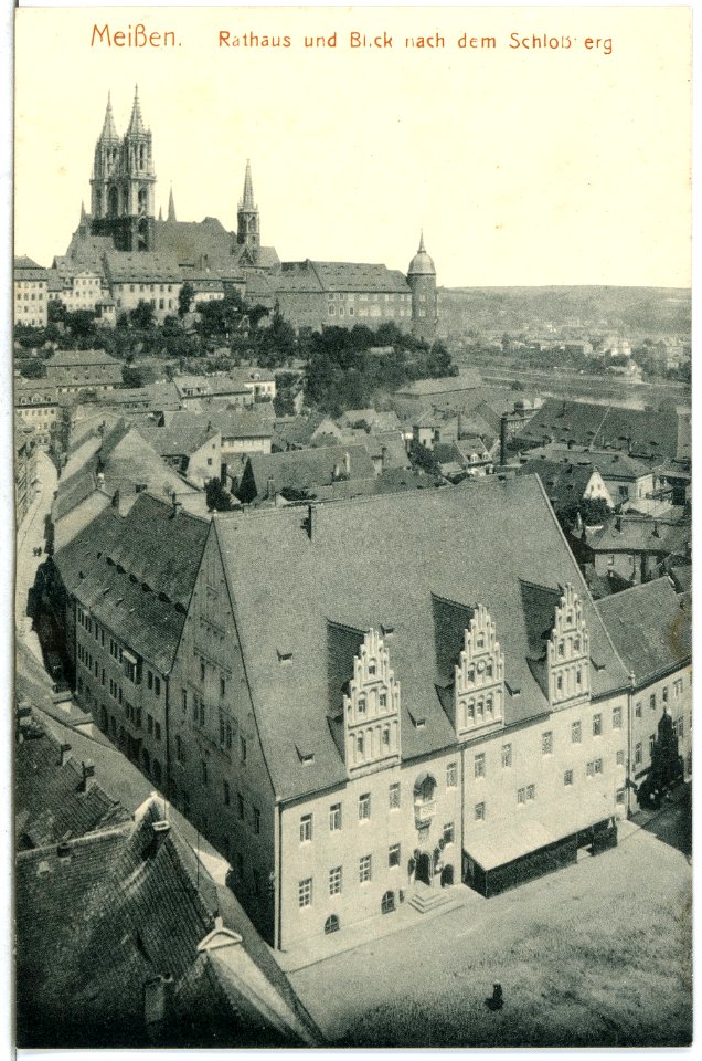 14839-Meißen-1912-Markt mit Rathaus - Blick zu Albrechtsburg und Dom-Brück & Sohn Kunstverlag
