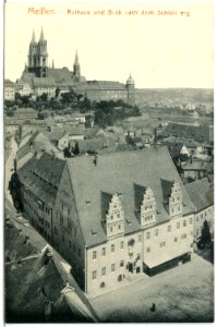 14839-Meißen-1912-Markt mit Rathaus - Blick zu Albrechtsburg und Dom-Brück & Sohn Kunstverlag