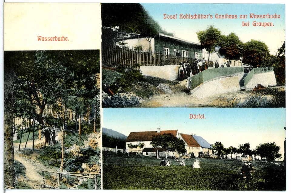10738-Graupen-1909-Kohlschütters Gasthaus zur Wasserbude-Brück & Sohn Kunstverlag