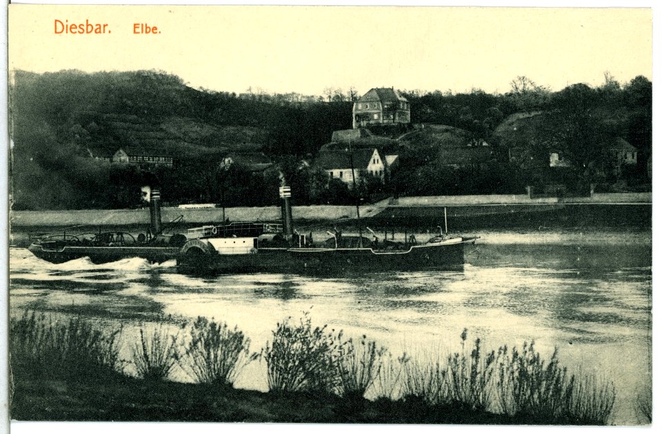 14533-Diesbar-1912-Elbansicht mit Schlepper-Brück & Sohn Kunstverlag