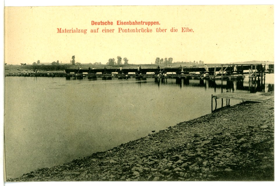 11110-Nünchritz-1910-Deutsche Eisenbahntruppen - Materialzug über der Elbe-Brück & Sohn Kunstverlag