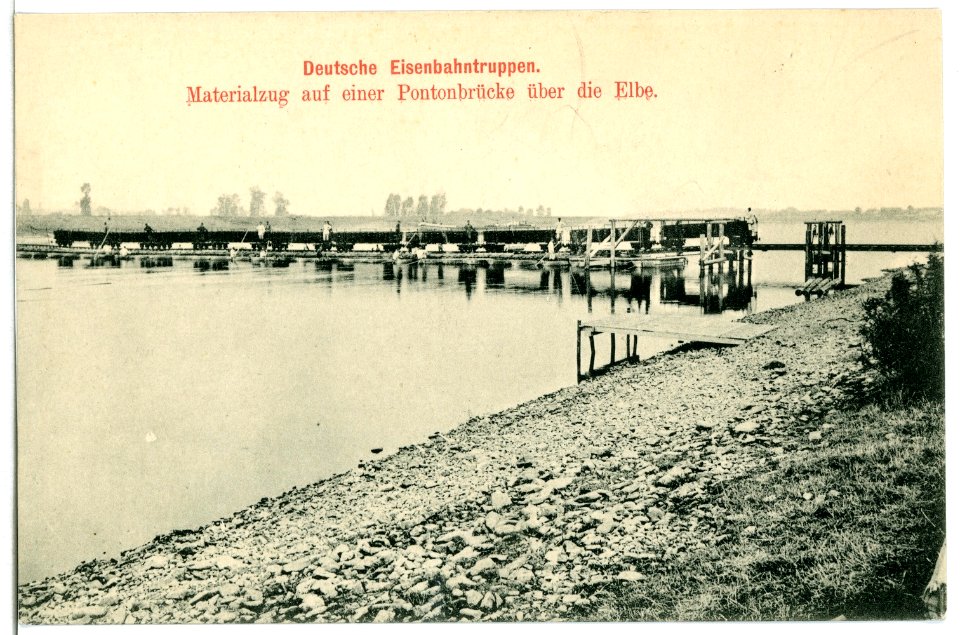 11107-Nünchritz-1910-Deutsche Eisenbahntruppen - Materialzug an einen Pontonbrücke-Brück & Sohn Kunstverlag