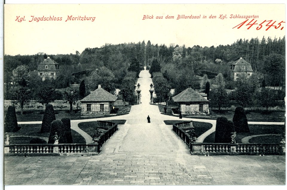 14545-Moritzburg-1912-Blick in den Schloßgarten vom Billardsaal-Brück & Sohn Kunstverlag