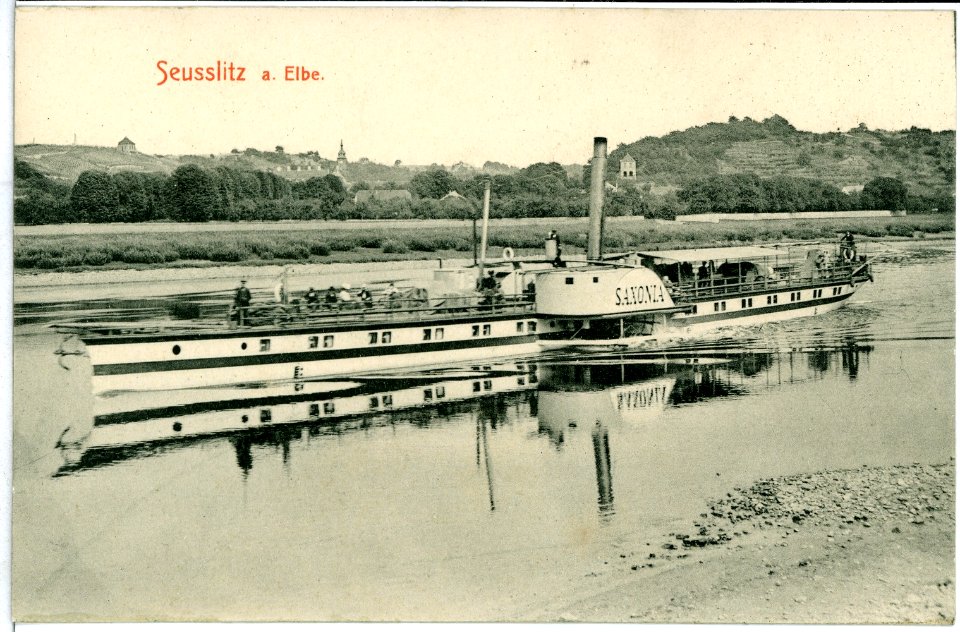 10164-Seußlitz-1908-Elbe mit Dampfer Saxonia-Brück & Sohn Kunstverlag