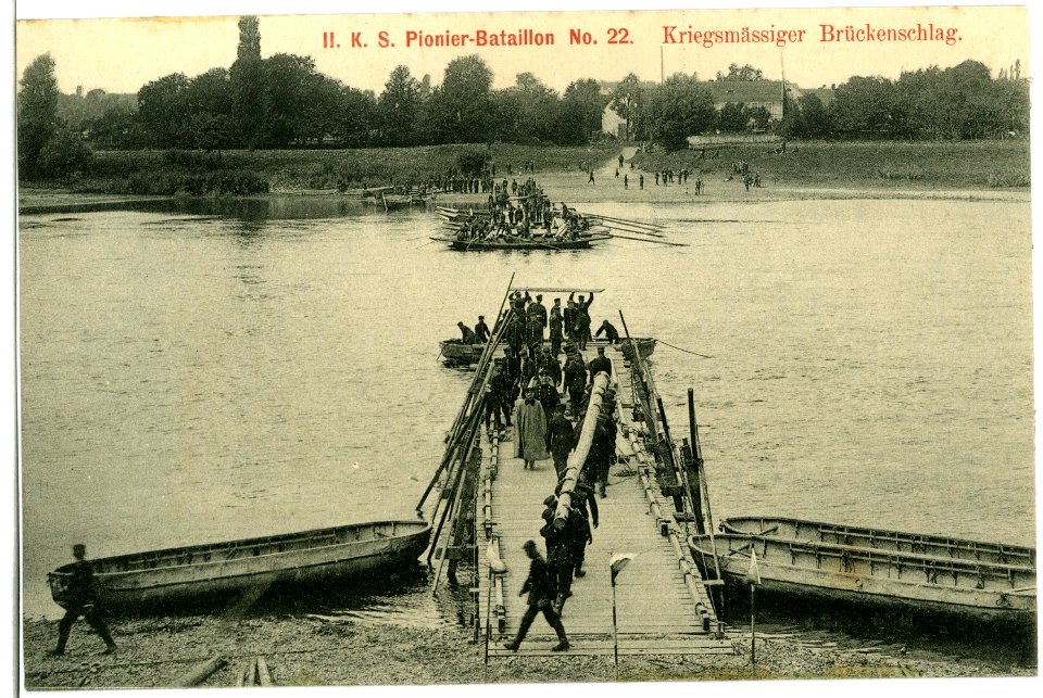 11155-Merschwitz-1910- 2. Königlich Sächsisches Pionier-Bataillon Nr. 22 - Kriegsmäßiger Brückenschlag-Brück & Sohn Kunstverlag