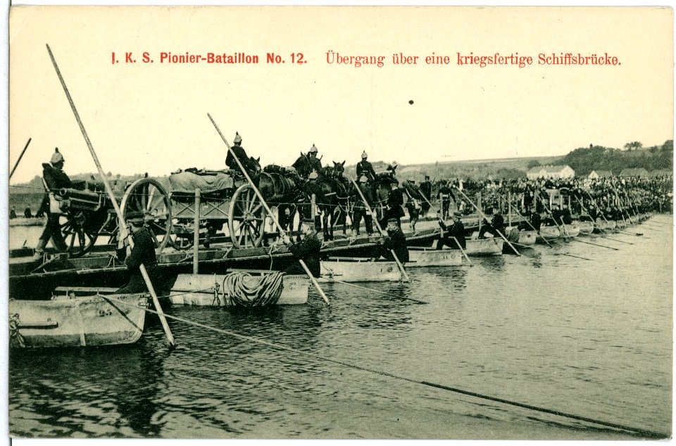 11160--1910-1. Königlich Sächsisches Pionier-Bataillon Nr. 12 - Übergang über eine kriegsfähige Schiffsbrücke-Brück & Sohn Kunstverlag