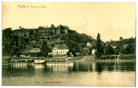 10371-Pirna-1908-Posta - Elbe mit Dampfer Dresden-Brück & Sohn Kunstverlag