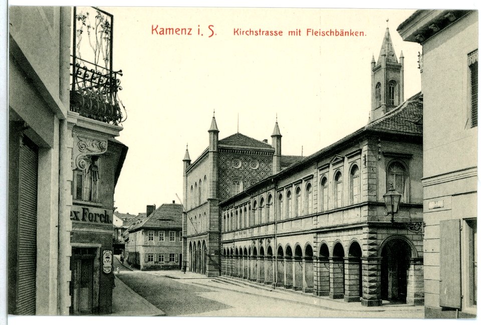 10883-Kamenz-1909-Kirchstraße mit Fleischbänken-Brück & Sohn Kunstverlag