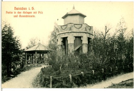 10742-Hainichen-1909-Anlagen mit Pilz und Aussichtsturm-Brück & Sohn Kunstverlag