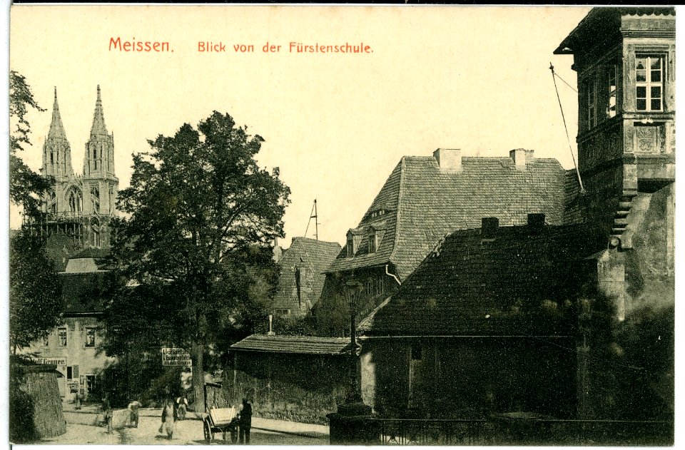 10440-Meißen-1908-Blick von der Fürstenschule über die Freiheit nach dem Dom-Brück & Sohn Kunstverlag
