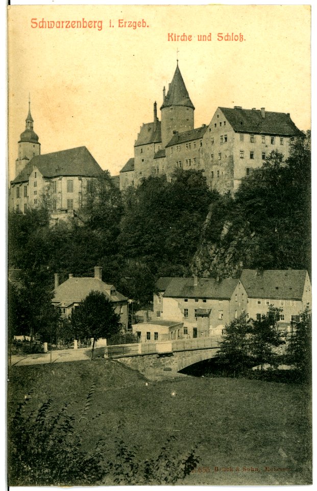10655-Schwarzenberg-1909-Kirche und Schloß-Brück & Sohn Kunstverlag