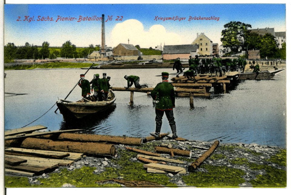 11158-Merschwitz-1910- 2. Königlich Sächsisches Pionier-Bataillon Nr. 22 - Kriegsmäßiger Brückenschlag-Brück & Sohn Kunstverlag