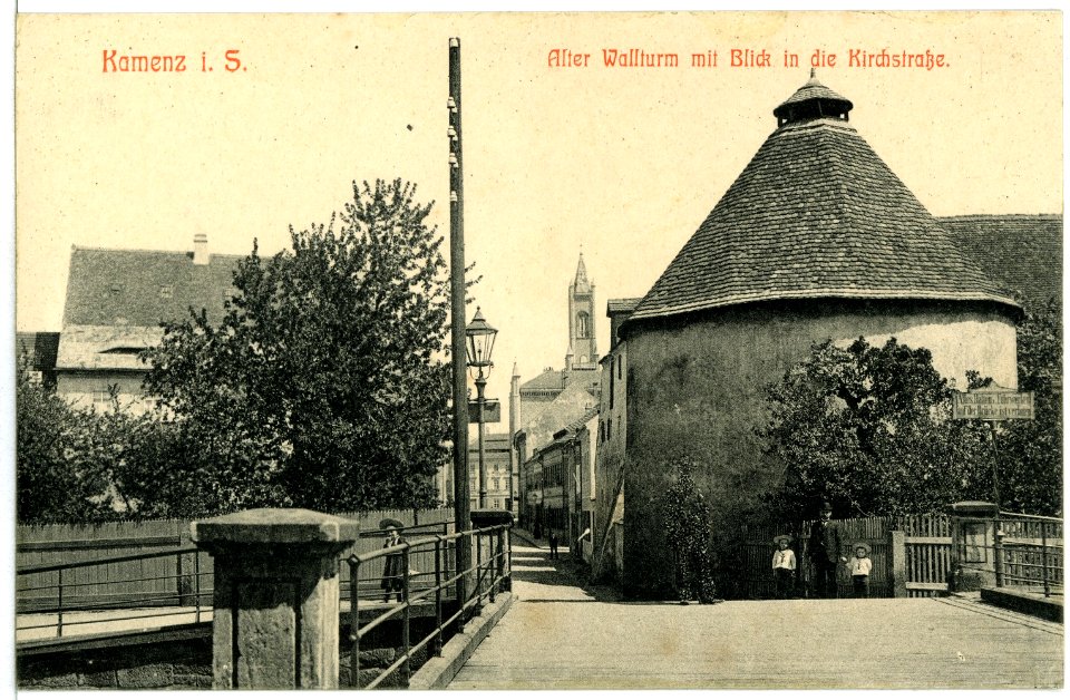 10880-Kamenz-1909-Alter Wallturm - Blick in die Kirchstraße-Brück & Sohn Kunstverlag