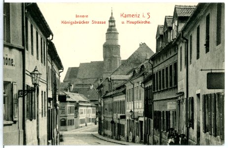 10886-Kamenz-1909-Innere Königsbrücker Straße und Hauptkirche-Brück & Sohn Kunstverlag