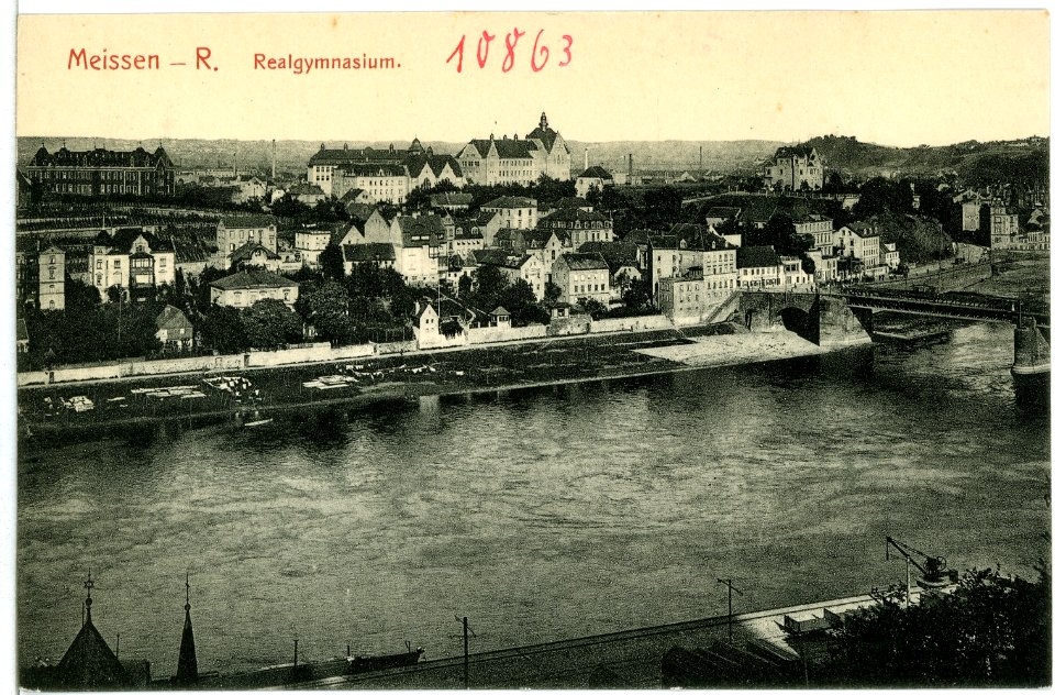 10863-Meißen-1909-Blick über die Elbe zum Realgymnasium-Brück & Sohn Kunstverlag