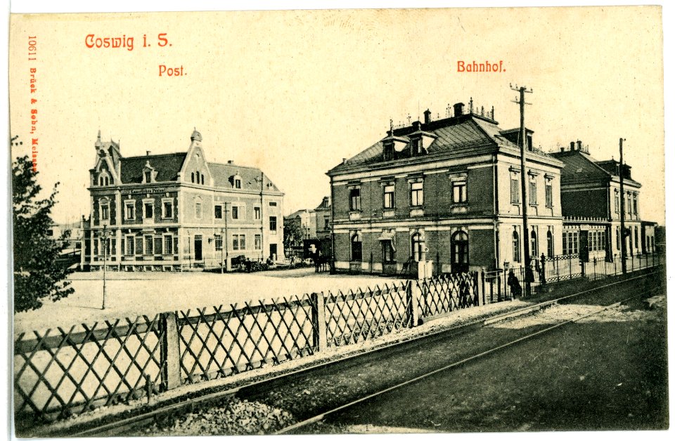 10611-Coswig-1909-Post, Bahnhof-Brück & Sohn Kunstverlag