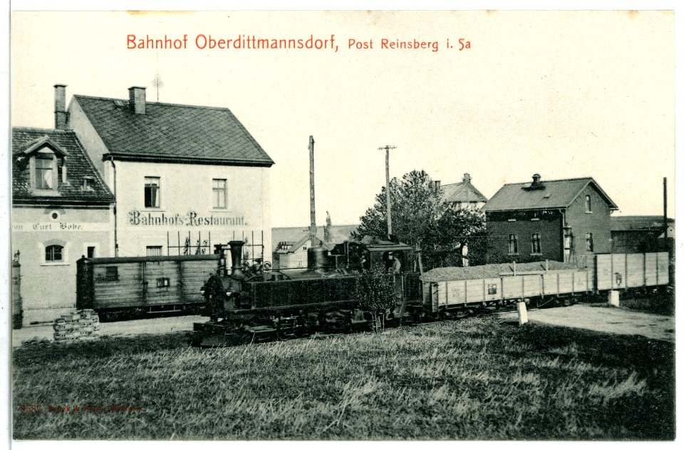 09587-Oberdittmannsdorf-1908-Bahnhof mit Güterzug-Brück & Sohn Kunstverlag
