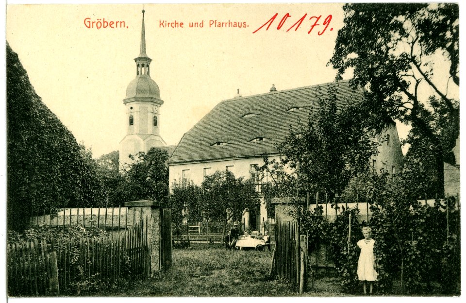 10179-Gröbern-1908-Kirche und Pfarrhaus-Brück & Sohn Kunstverlag
