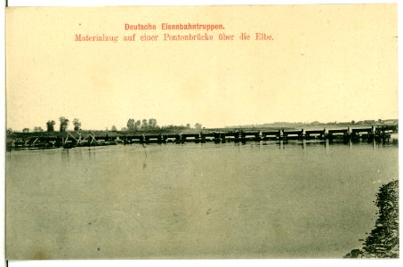 11109-Nünchritz-1910-Deutsche Eisenbahntruppen - Materialzug an einen Pontonbrücke-Brück & Sohn Kunstverlag