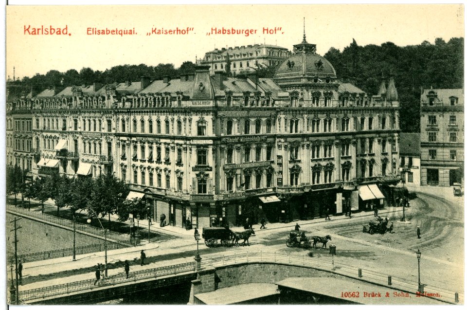 10562-Karlsbad-1909-Elisabetquai, Kaiserhof, Habsburger Hof-Brück & Sohn Kunstverlag