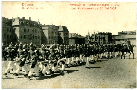 10821-Döbeln-1909-Abmarsch der Fahnenkompanie, 11. Infanterie Regiment Nr. 139-Brück & Sohn Kunstverlag