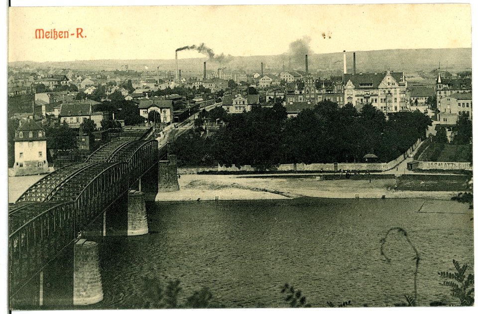 10962-Meißen-1909-Eisenbahnbrücke und Meißen-Rechts-Brück & Sohn Kunstverlag