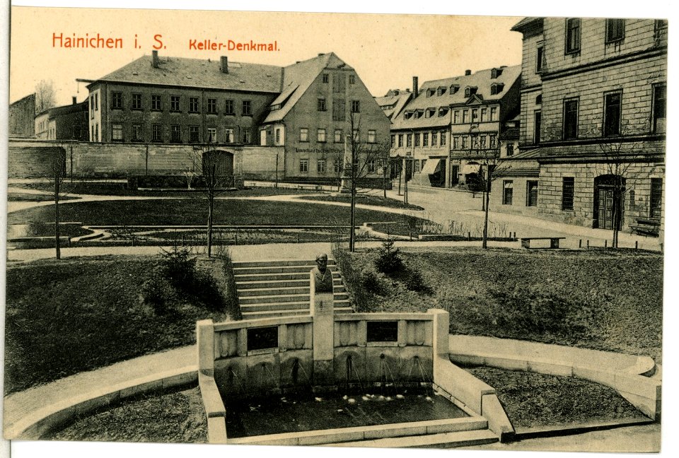 10740-Hainichen-1909-Freitreppe mit Kellerdenkmal-Brück & Sohn Kunstverlag