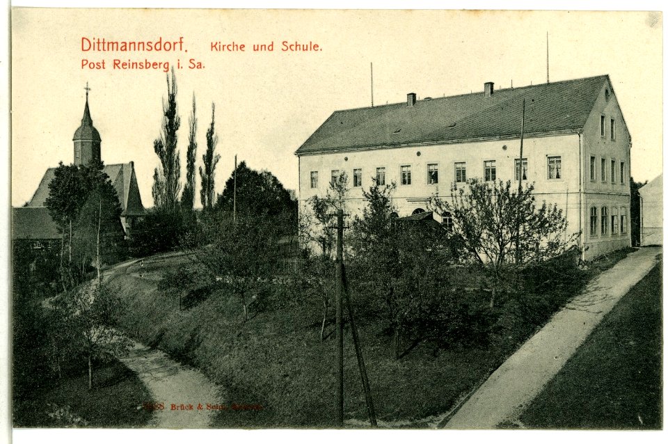 09588-Oberdittmannsdorf-1908-Kirche mit Schule-Brück & Sohn Kunstverlag