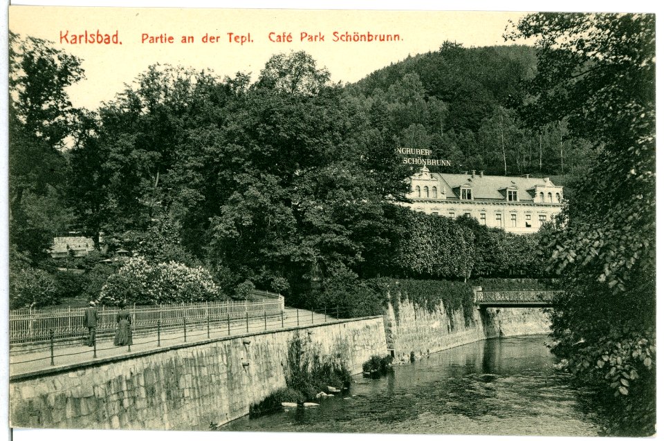 10557-Karlsbad-1909-Cafe Park Schönbrunn an der Tepl-Brück & Sohn Kunstverlag