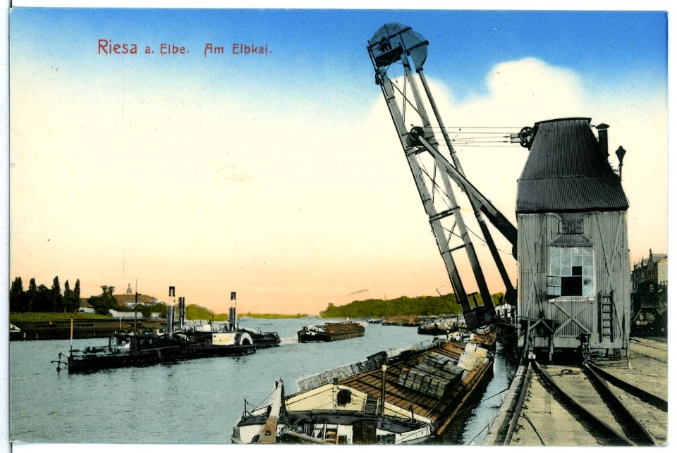 10582-Riesa-1909-Am Elbkai mit Schleppzug-Brück & Sohn Kunstverlag