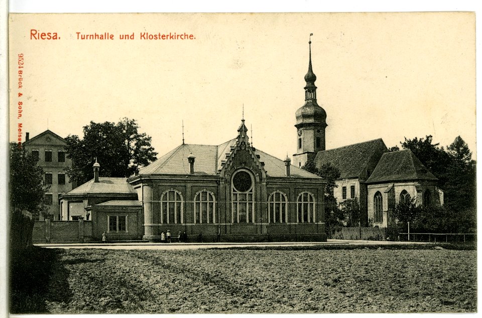 09524-Riesa-1908-Klosterkirche und Turnhalle-Brück & Sohn Kunstverlag