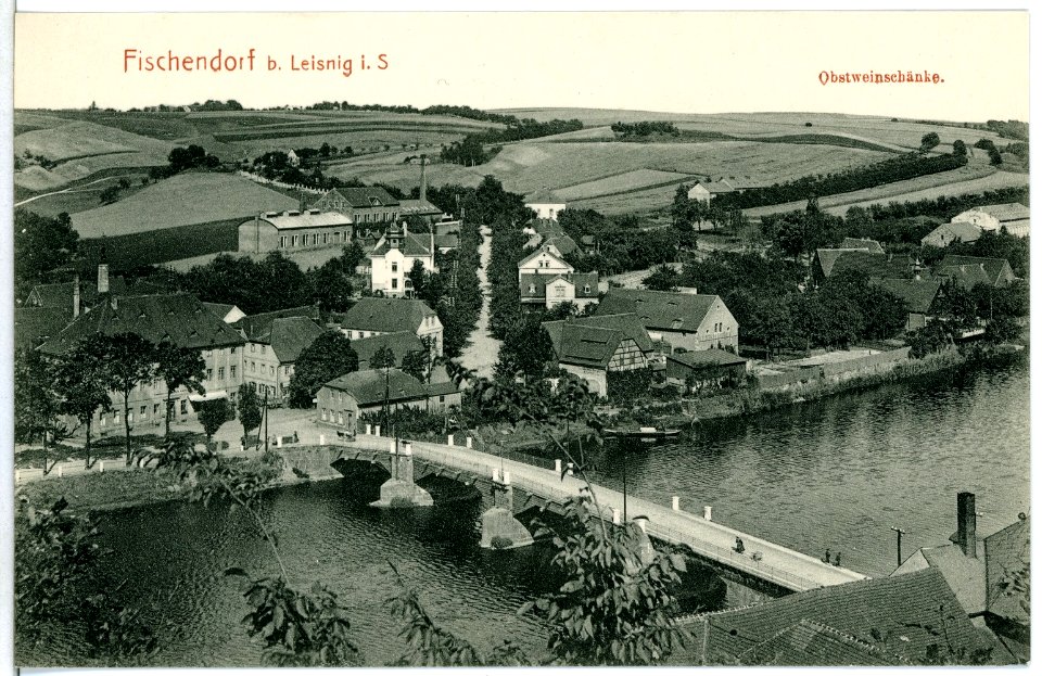 10533-Fischendorf-1908-Blick über die Brücke zur Obstweinschänke-Brück & Sohn Kunstverlag