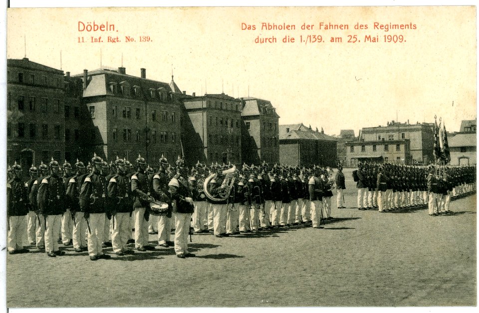 10822-Döbeln-1909-Das Abholen der Fahnen, 11. Infanterie Regiment Nr. 139-Brück & Sohn Kunstverlag
