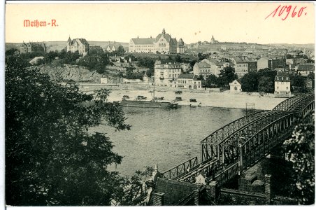 10960-Meißen-1909-Blick auf Niederfähre und Zscheila, Eisenbahnbrücke-Brück & Sohn Kunstverlag