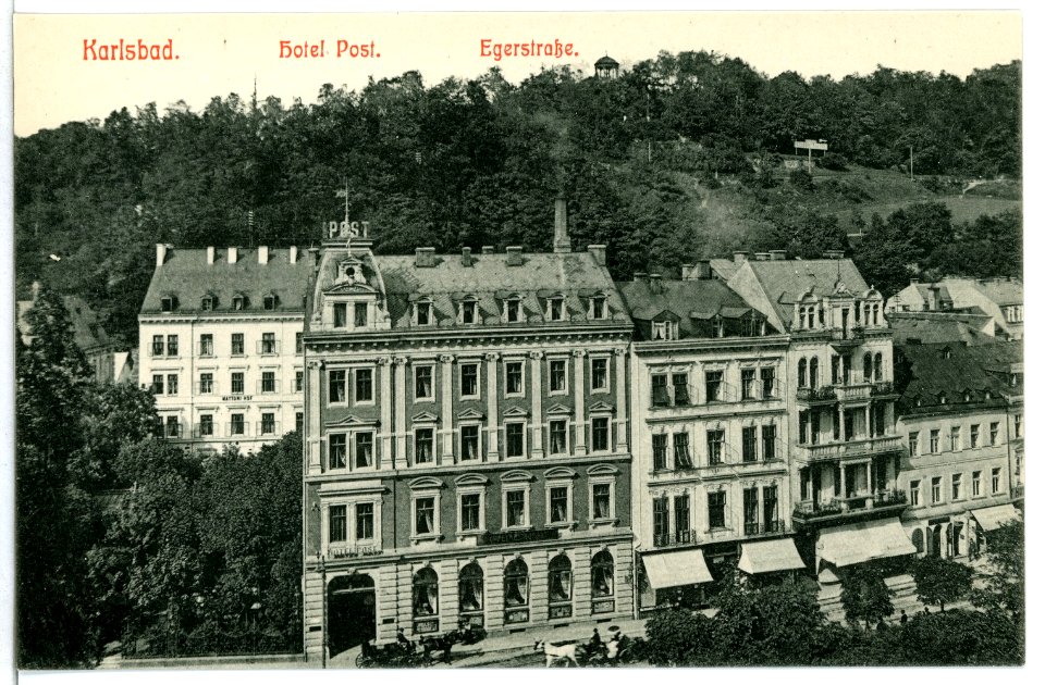 10629-Karlsbad-1909-Hotel Post - Egerstraße-Brück & Sohn Kunstverlag